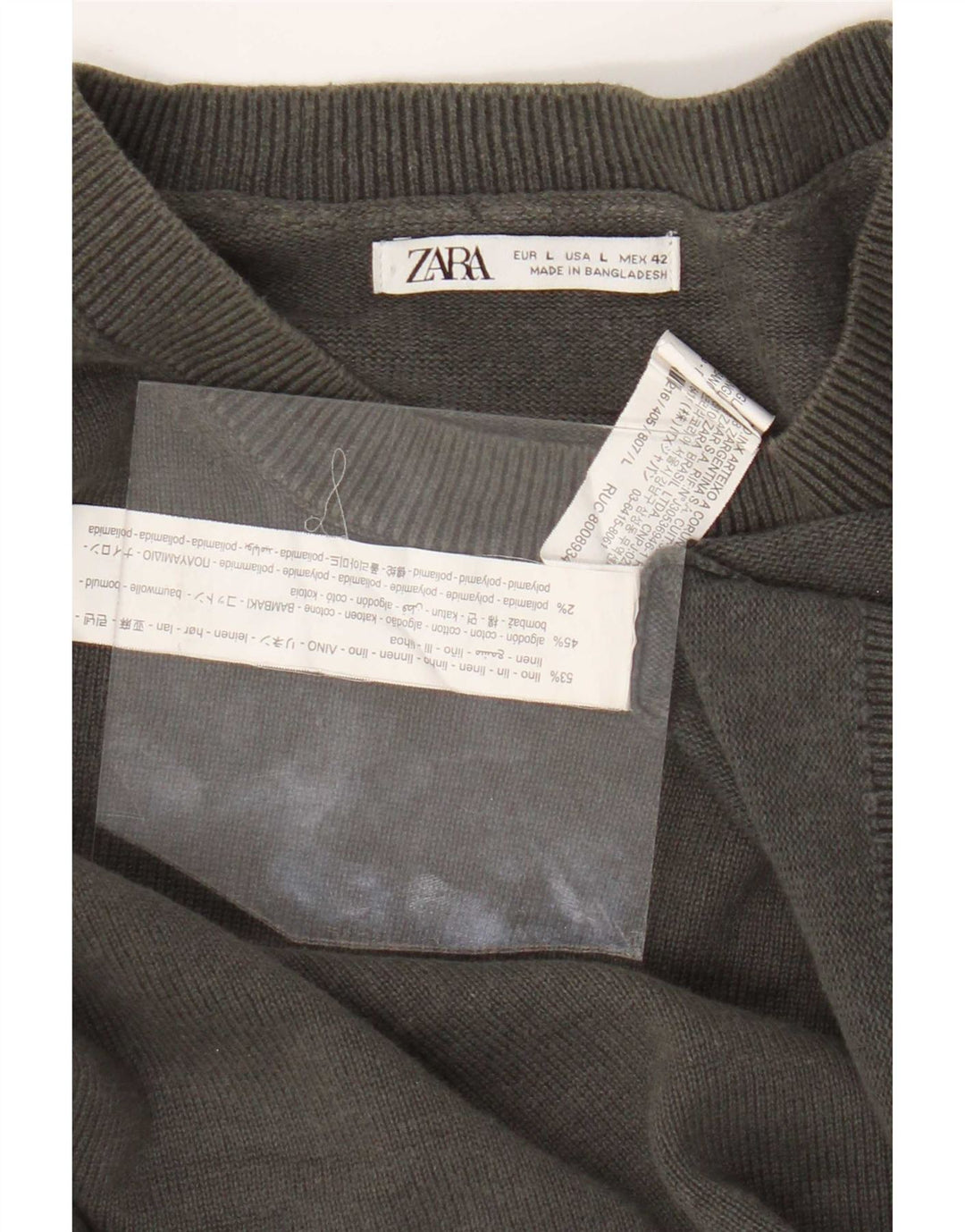 Zara Herre Crew Neck Jumper Sweater Stor Grå Linned