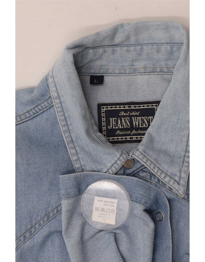 Vintage denimskjorte til mænd, stor blå bomuld
