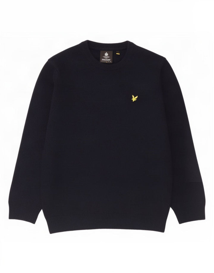 Lyle & Scott Herre sweater med rund hals, stor marineblå uld