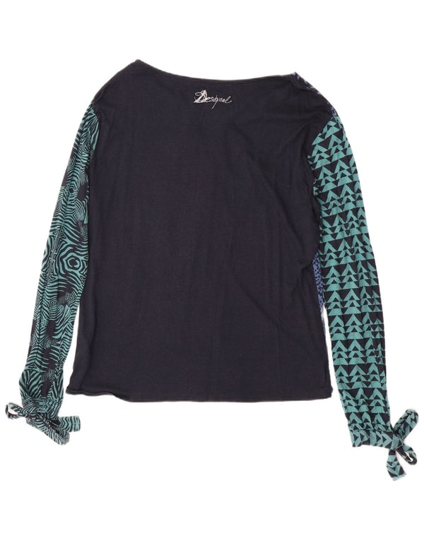 DESIGUAL Dame Grafisk Top Langærmet UK 18 XL Blå Animal Print Viscose