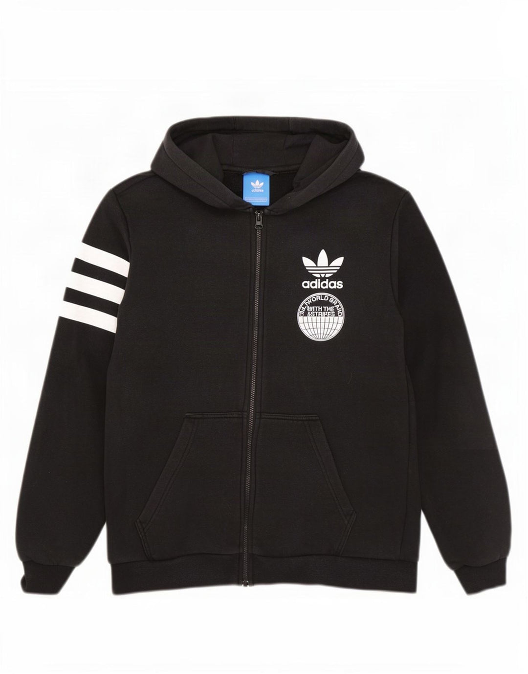 Adidas Tre Stripes grafisk hættetrøje med lynlås til mænd mellem sort bomuld