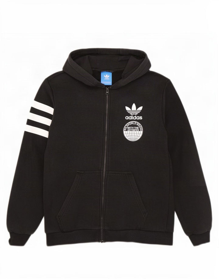 Adidas Tre Stripes grafisk hættetrøje med lynlås til mænd mellem sort bomuld
