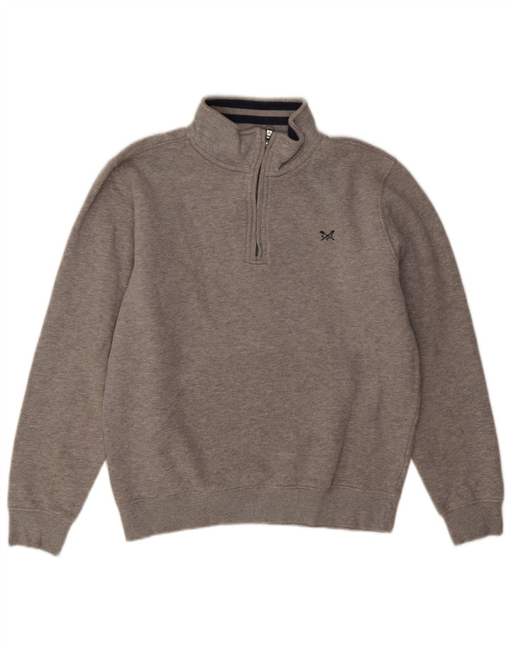 Besætningstøj Herre Zip Neck Sweatshirt Jumper Medium Grå Bomuld