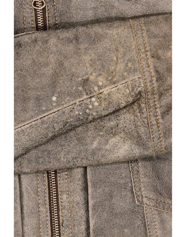 Vintage Herre Læder Bomber Jacket UK 38 Medium Grey