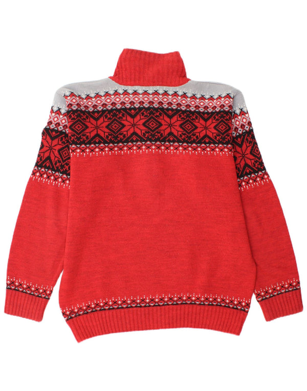 Kilkenny Mens Zip Neck Jumper Sweater Medium Red Fair Isle Akryl