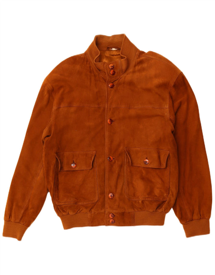 VINTAGE Bomberjakke i ruskind til mænd EU 52 XL Beige Læder