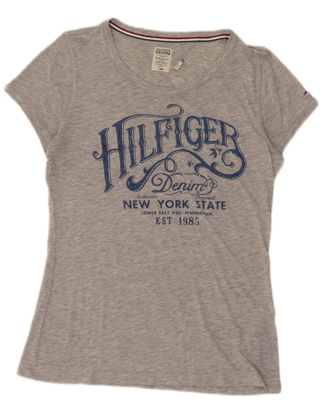 Tommy Hilfiger Dame Grafisk T-Shirt Top UK 14 Stor Grå Polyester