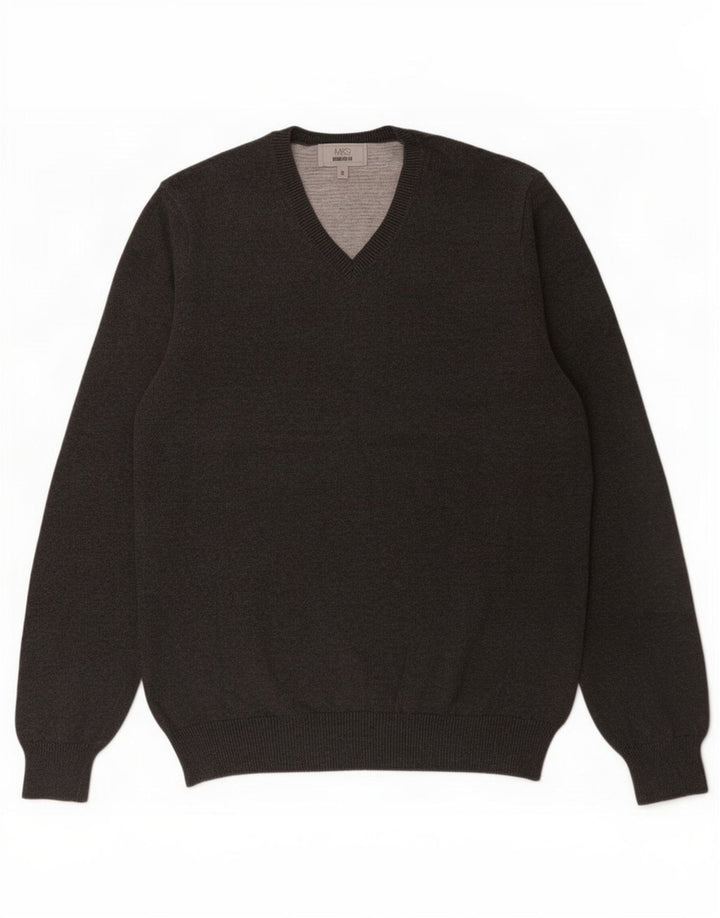 Marks & Spencer Herre Regular Fit V-hals sweater mellemgrå bomuld