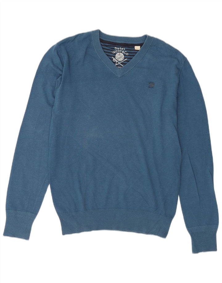 Diesel Herre V-hals trøje Sweater Stor Blå Bomuld
