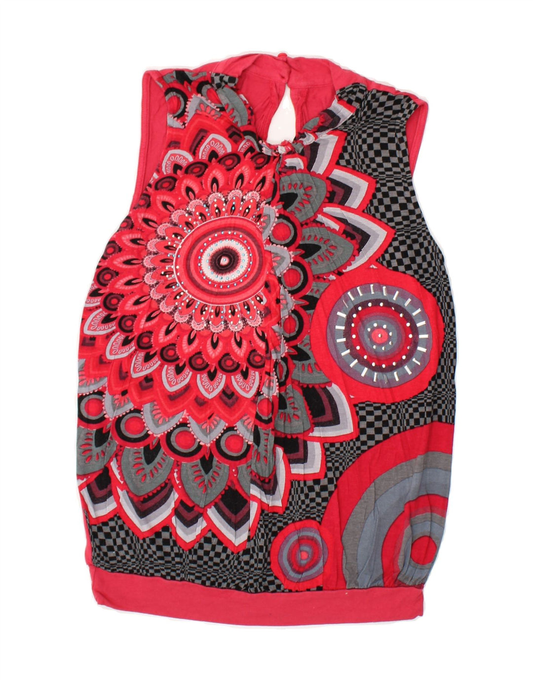 DESIGUAL Womens Sleeveless Blouse Top UK 10 Small Red Floral Vintage Desigual and Second-Hand Desigual from Messina Hembry 