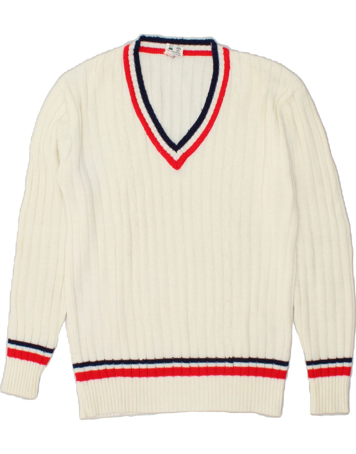 MAJESTIC Herre V-hals sweater Stor Off White Akryl