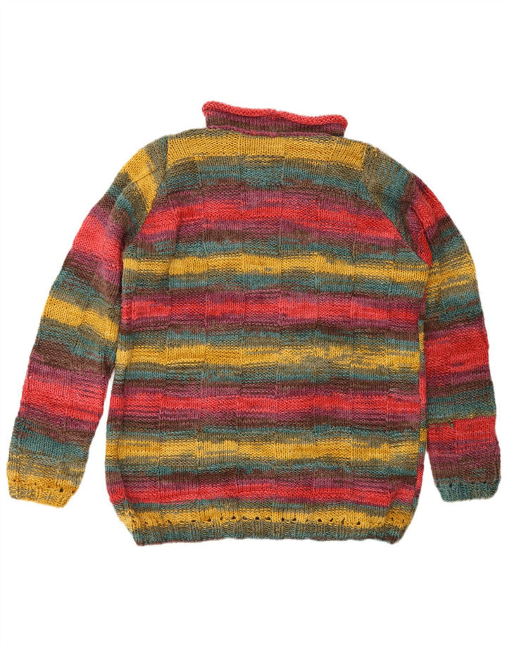 Vintage Herre rullehals sweater stor flerfarvet stribet