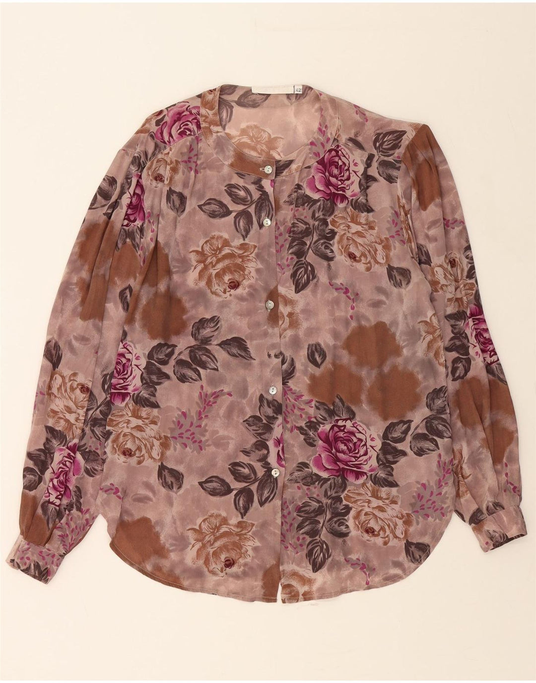 MONNALISA Womens Shirt Blouse IT 42 Medium Brown Floral Acetate Vintage Monnalisa and Second-Hand Monnalisa from Messina Hembry 