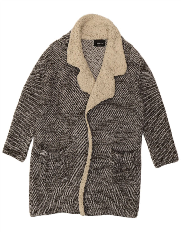 Zara Womens Oversized Open Overcoat UK 14 Medium Grey Colourblock Acryl