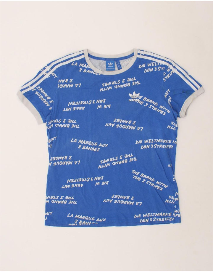 ADIDAS Womens Loose Fit Graphic T-Shirt Top UK 10 Small  Blue Cotton Vintage Adidas and Second-Hand Adidas from Messina Hembry 