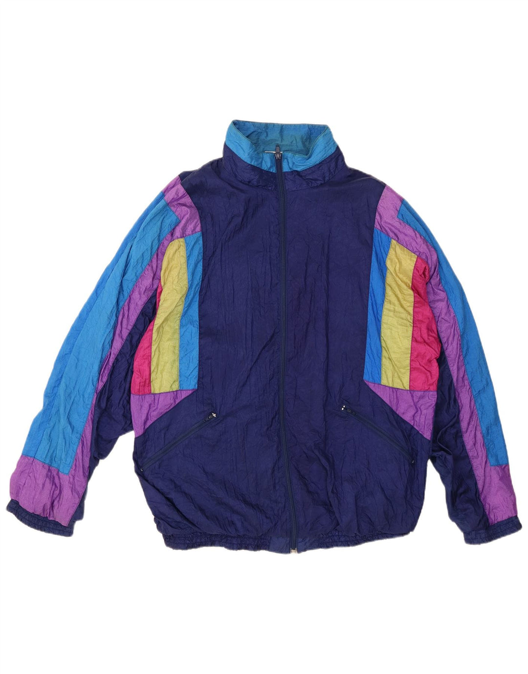 VINTAGE Træningsdragt til mænd Topjakke XL Marineblå Colourblock Nylon