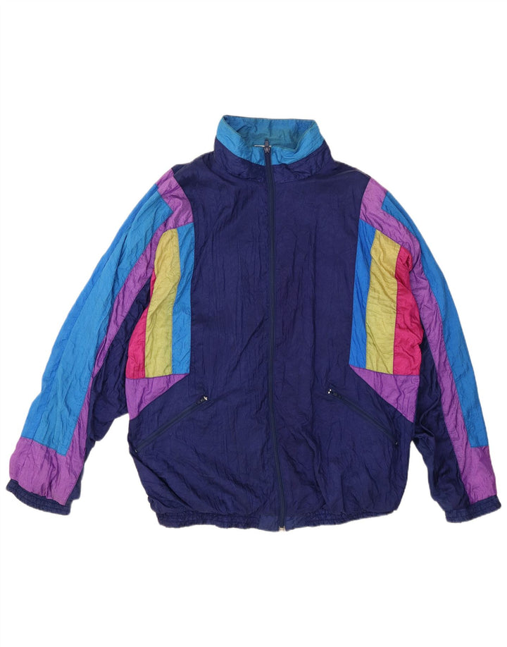 VINTAGE Træningsdragt til mænd Topjakke XL Marineblå Colourblock Nylon