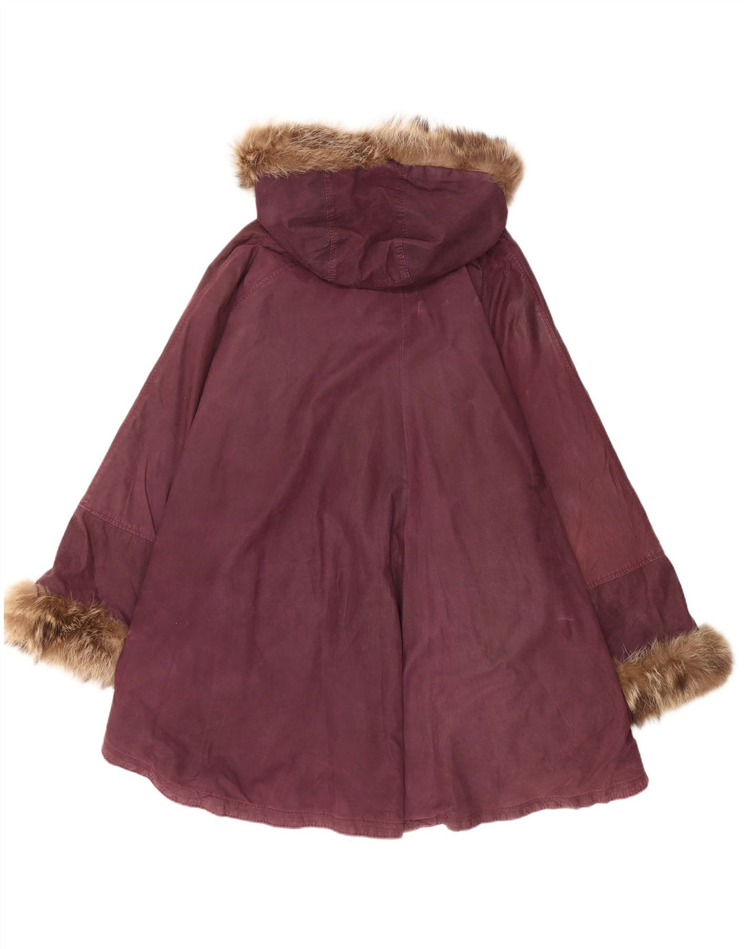 Vintage læderponchofrakke med hætte til kvinder One Size Maroon