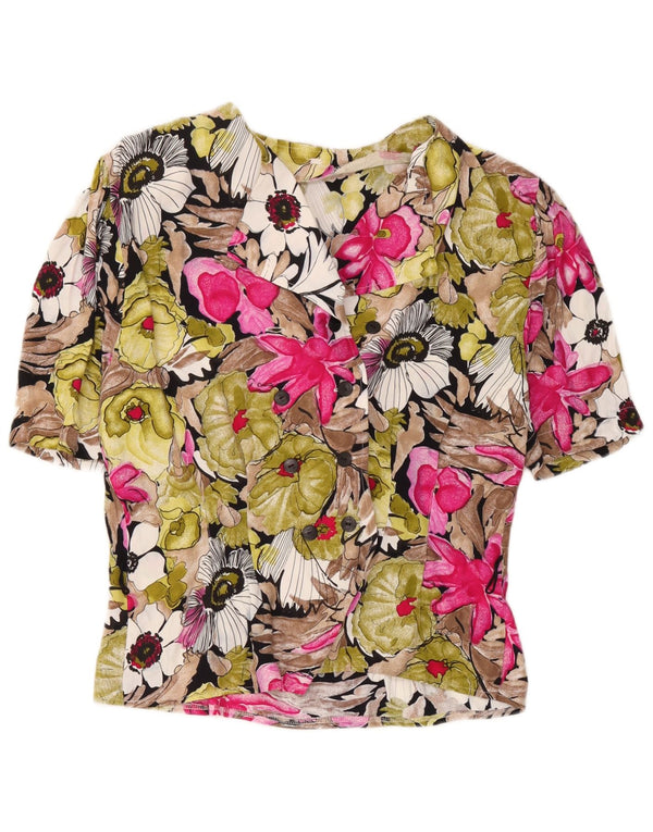 Vintage kvinders kortærmet skjortebluse UK 14 Medium Multicolored Floral