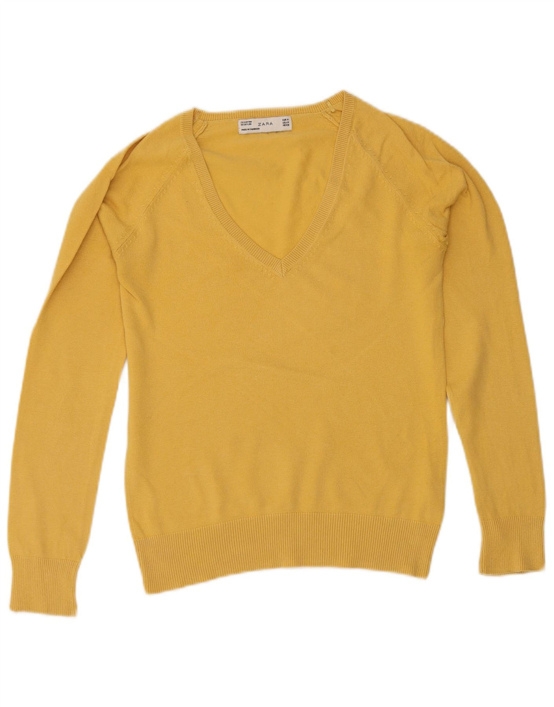 Zara Dame V-hals sweater UK 12 Medium Gul Bomuld