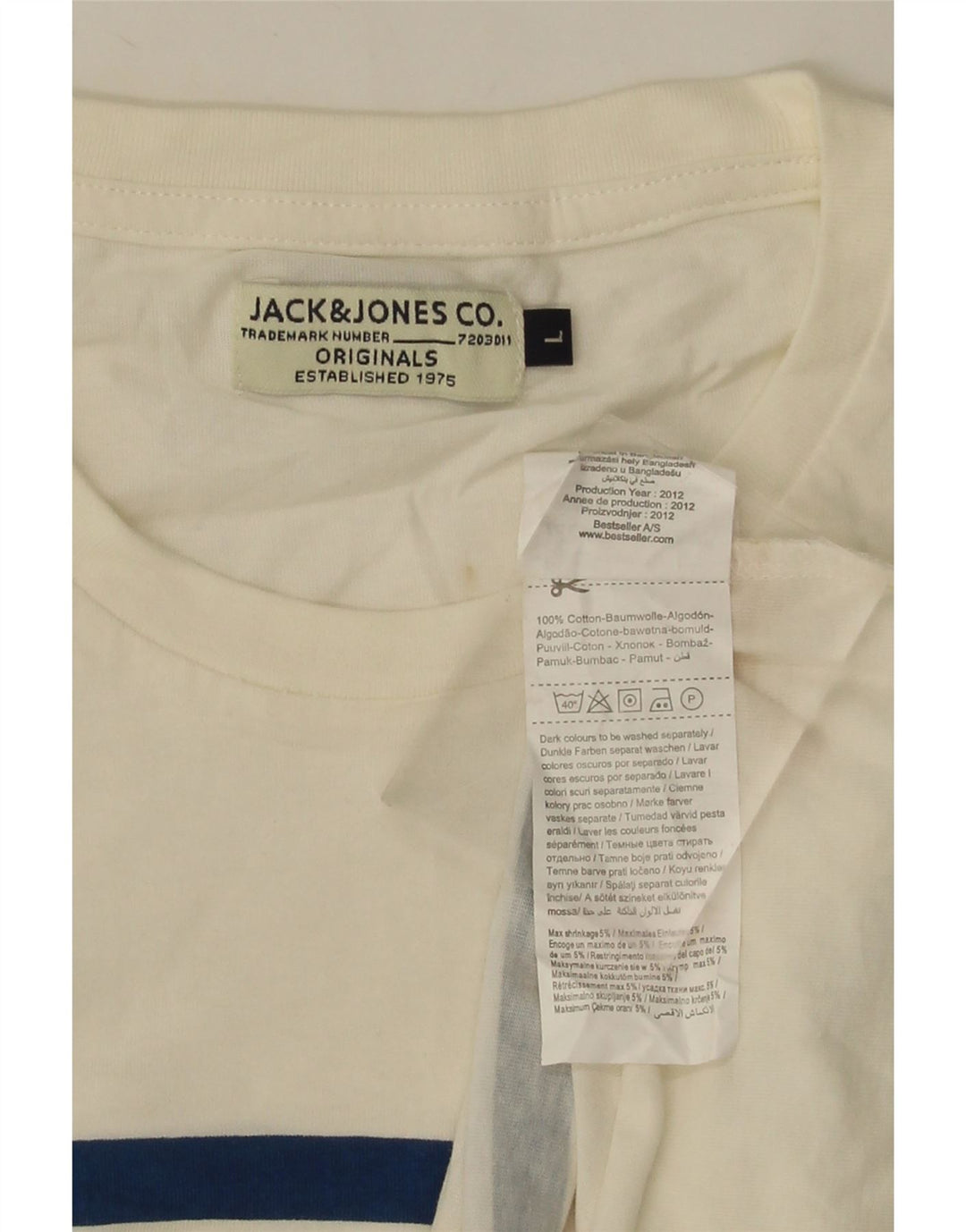 JACK & JONES Herre T-shirt Top Stor hvid stribet bomuld