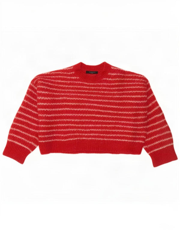 All Saints Dame Crop Turtle Neck Jumper Sweater UK 16 Stor rød stribet