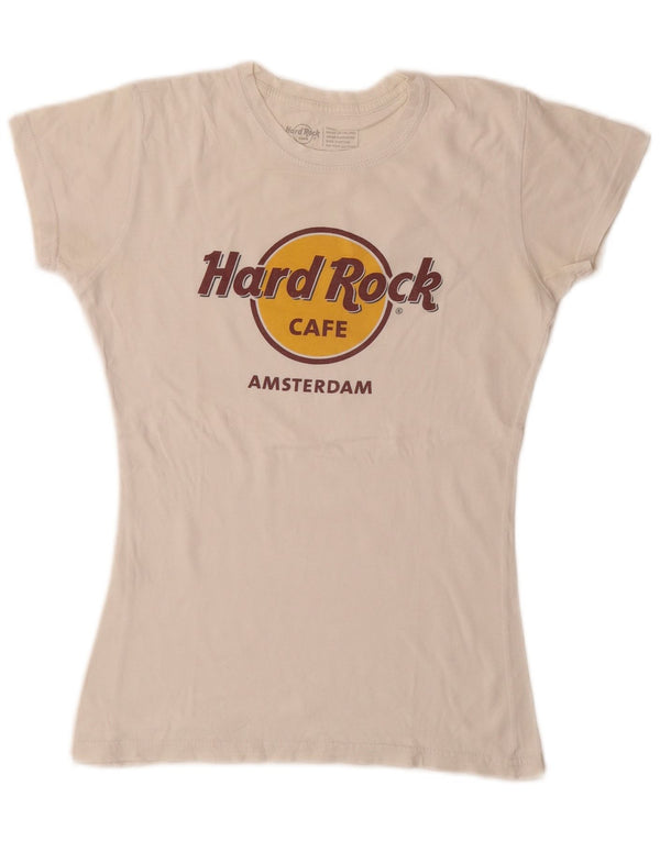 Hard Rock Cafe Womens Amsterdam Graphic T-Shirt Top UK 10 Small White