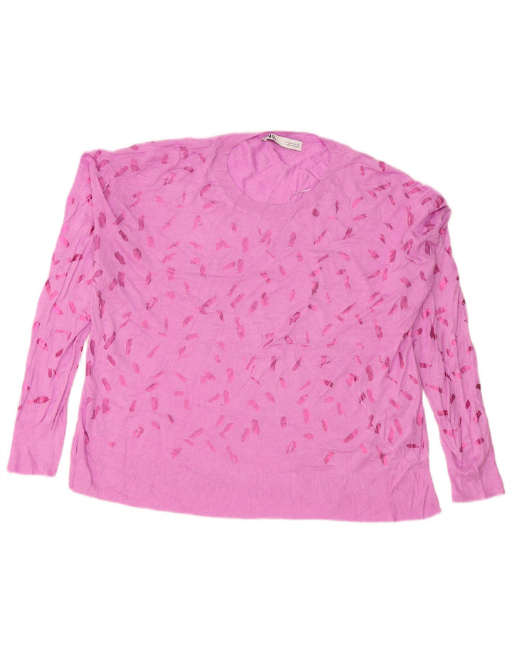 Zara kvinders abstrakt mønster rund hals sweater UK 16 stor pink