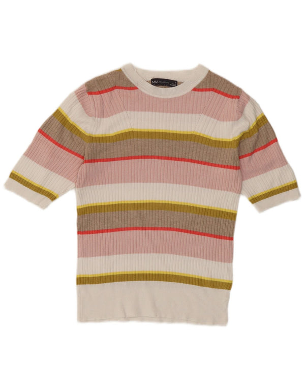 Marks & Spencer Dame Crop T-Shirt Top UK 10 Small Multicolored Striped