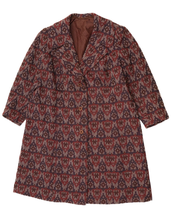 Vintage overfrakke til kvinder UK 14 Large Burgundy Geometric