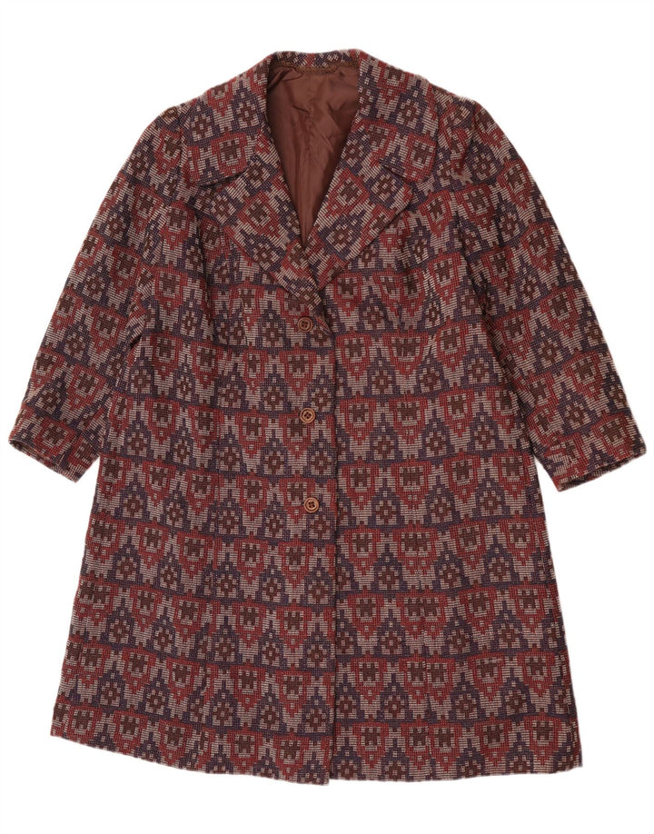 Vintage overfrakke til kvinder UK 14 Large Burgundy Geometric