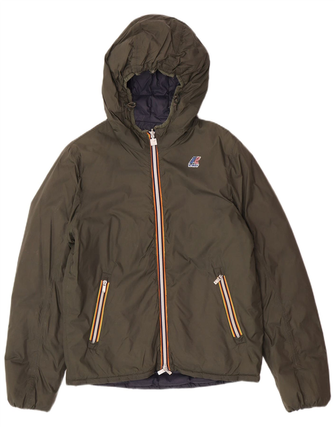 K-Way Herre Hætte Vendbar Polstret Jakke UK 38 Medium Grøn Polyamid
