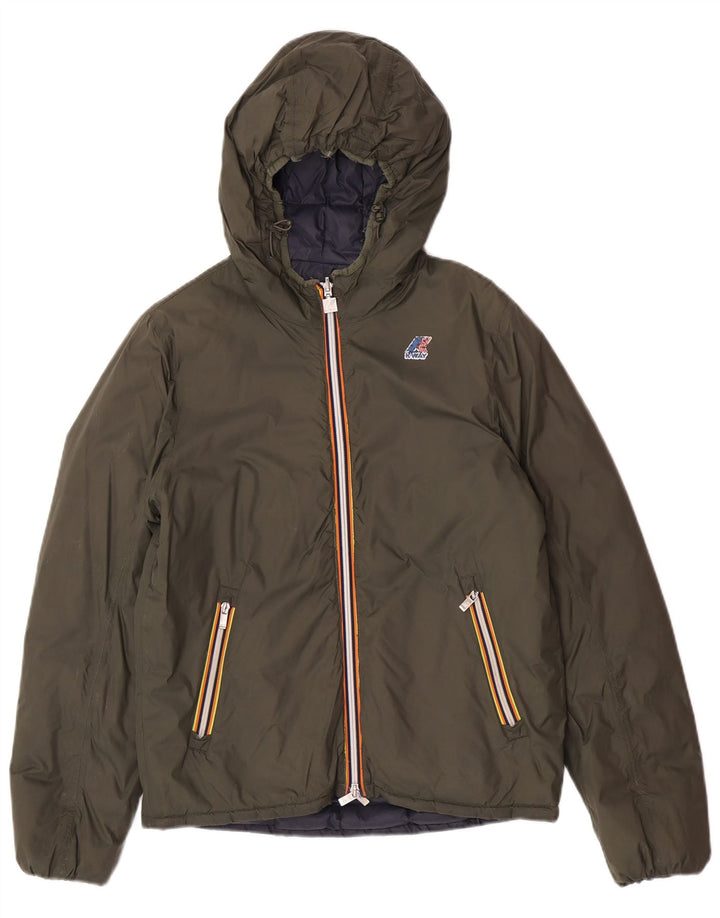 K-Way Herre Hætte Vendbar Polstret Jakke UK 38 Medium Grøn Polyamid