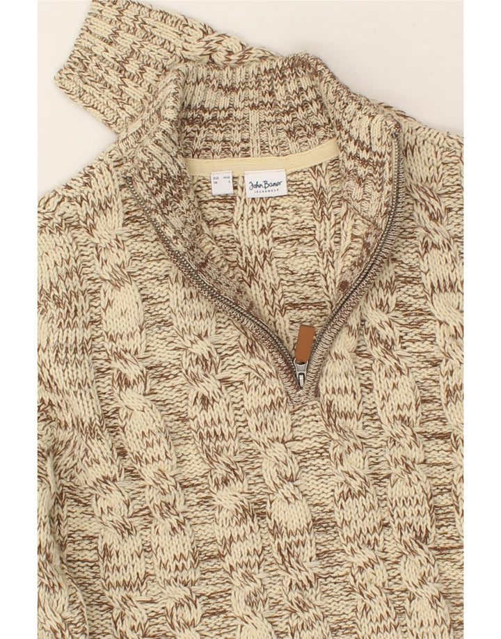 JOHN BANER Mens Zip Neck Jumper Sweater Small Beige Flecked Acrylic Vintage John Baner and Second-Hand John Baner from Messina Hembry 