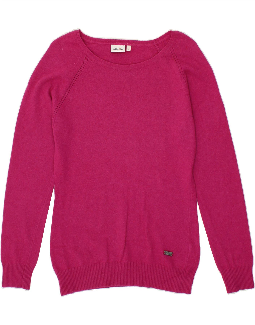 ELLESSE Womens Boat Neck Jumper Sweater UK 14 Large Pink Wool Vintage Ellesse and Second-Hand Ellesse from Messina Hembry 