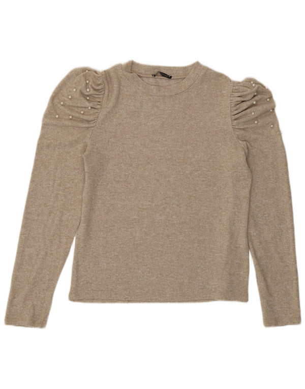 Zara Dametop Langærmet UK 16 Stor Beige Flecked Viscose