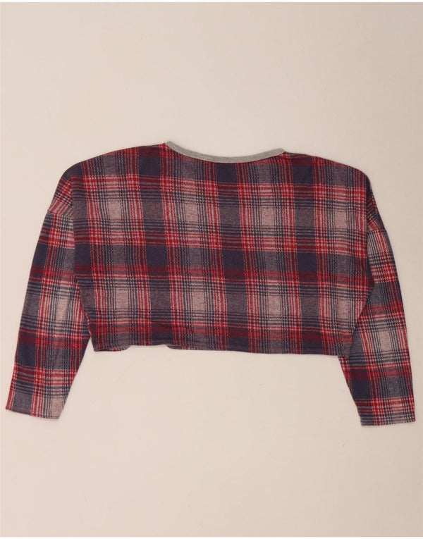Topshop Womens Crop Oversized Top Langærmet UK 10 Lille rød ternet bomuld