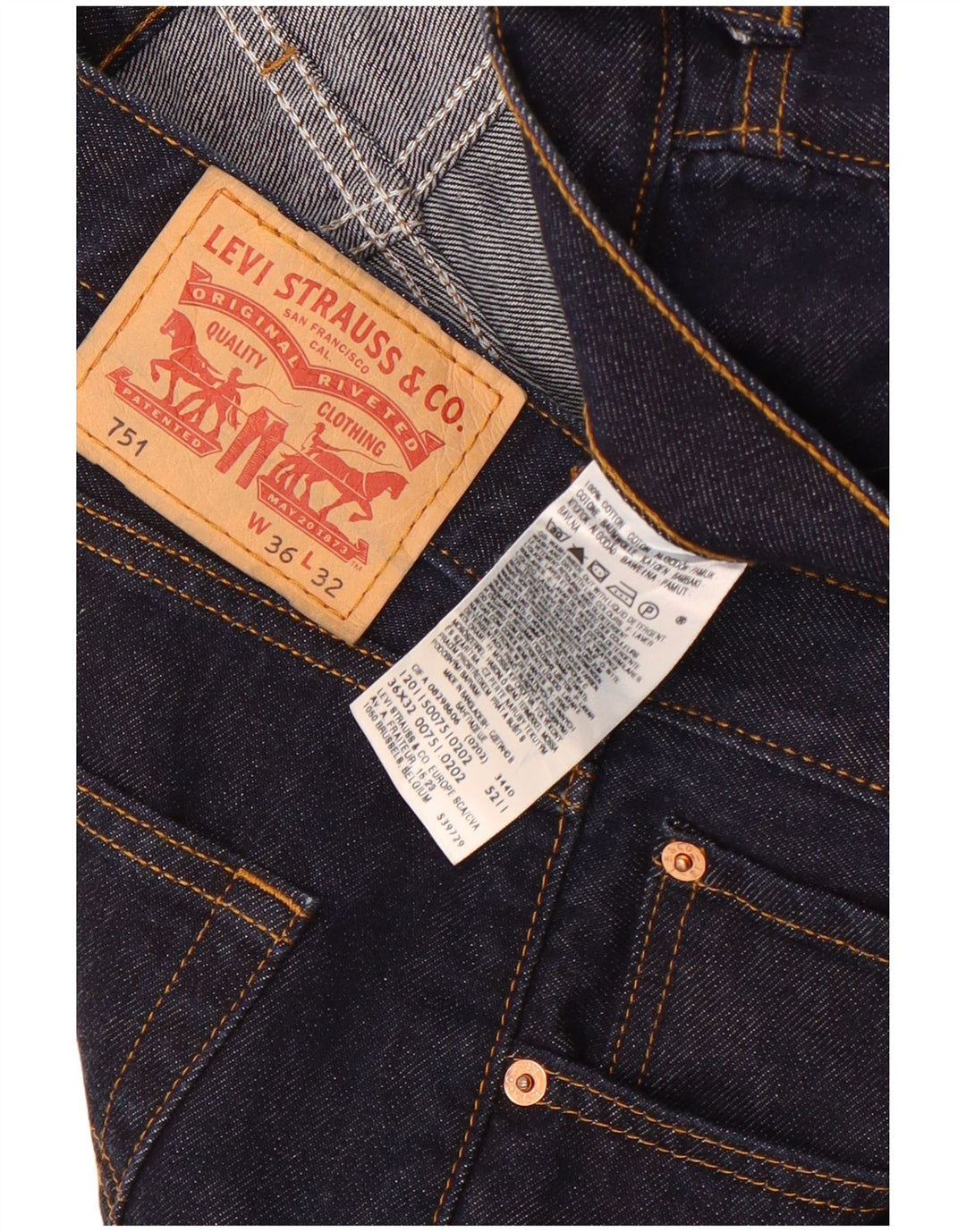 Levi's Herre 751 Cropped Jeans W36 L26 Marineblå Bomuld