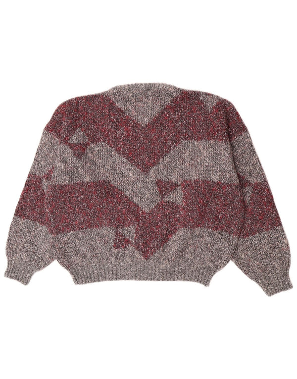 Vintage Dame Boat Neck Jumper Sweater UK 14 Medium Grey Colourblock