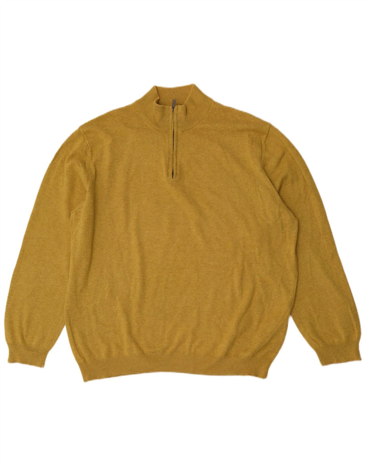 Massimo Dutti Herre Zip Neck Jumper Sweater 2XL Gul Bomuld