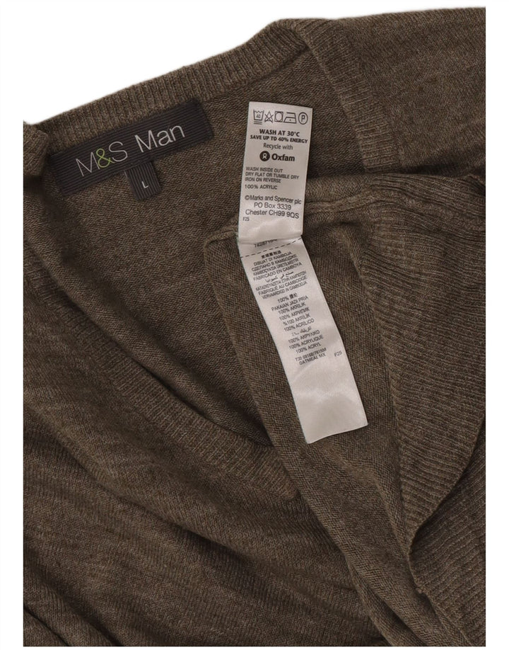 Marks & Spencer Herre V-hals sweater Stor Grå Flecked Acryl