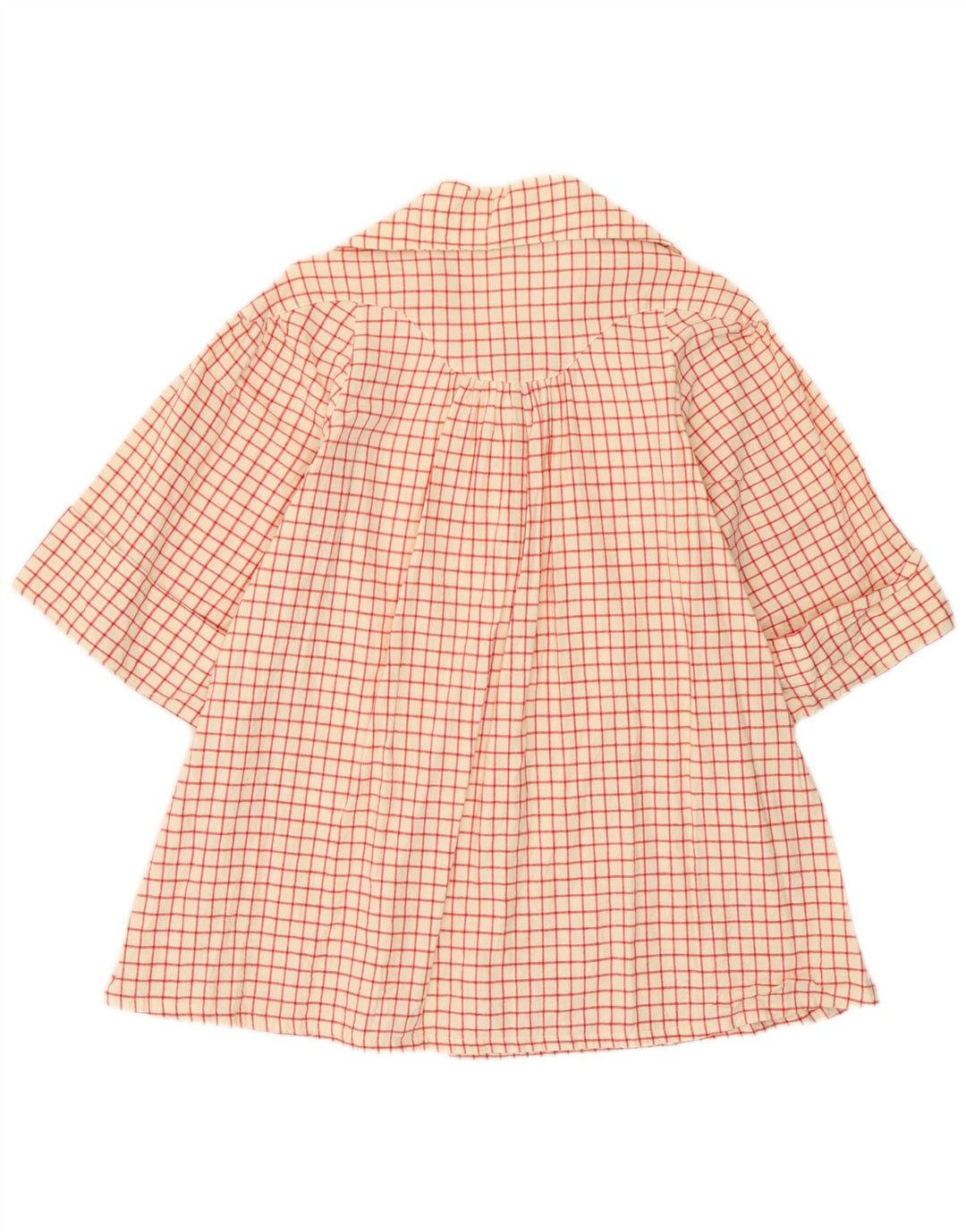 Vintage skjorte med 3/4 ærmer til kvinder UK 12 Medium Off White ternet