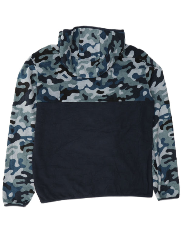 Champion Herre Hooded Zip Neck Fleece Jumper Large Navy Blue Camouflage