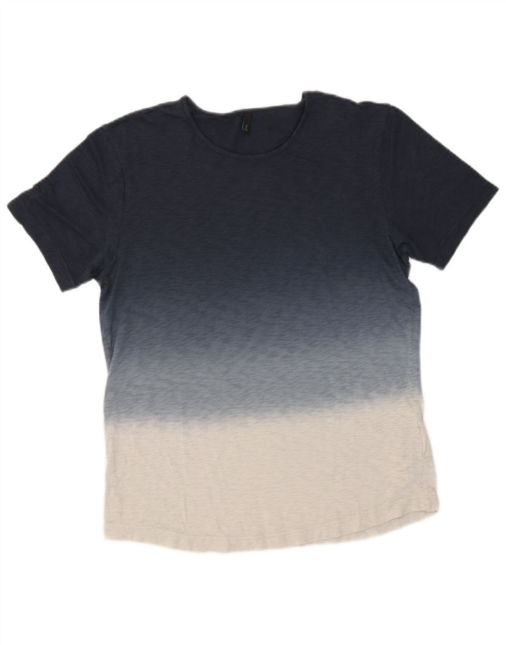 BENETTON Herre T-shirt Top Medium Marineblå Colourblock Bomuld