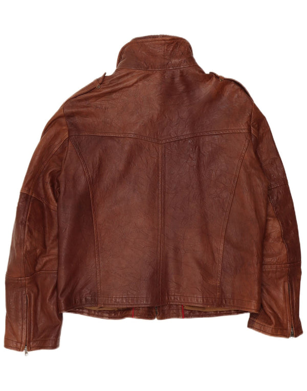 Vintage Herre Militær Læderjakke UK 40 Stor Brun Læder