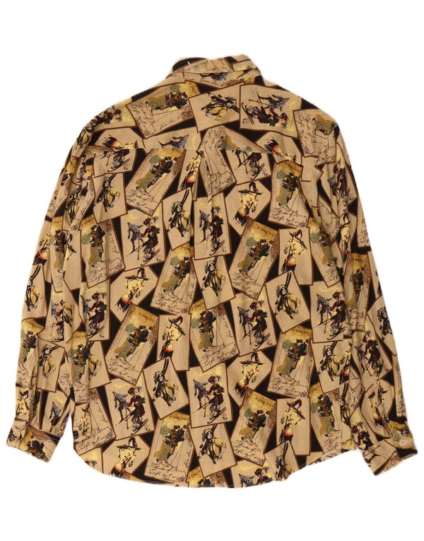 HANAITI Dame grafisk skjorte bluse UK 14 Medium Beige Patchwork Viscose