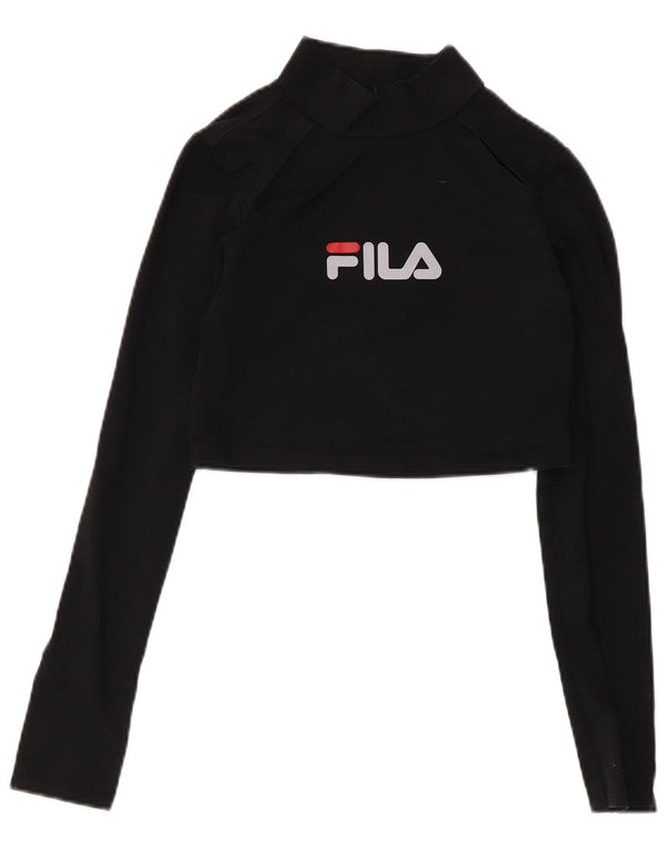 Fila Womens Crop Grafisk Top Langærmet UK 8 Small Black Bomuld