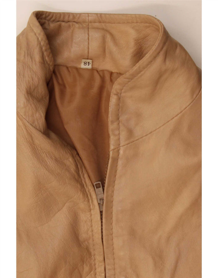 Vintage læderbomberjakke til kvinder IT 48 XL Beige