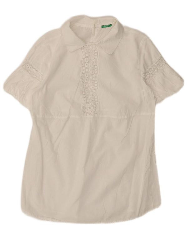 BENETTON Dame bluse Top UK 12 Medium White