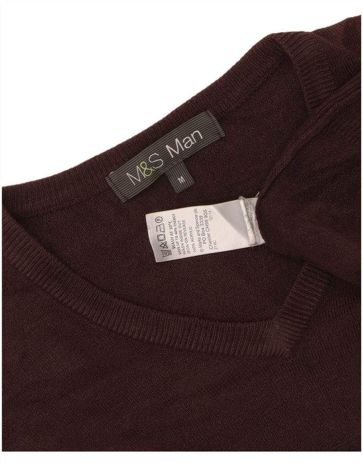 Marks & Spencer Dame V-hals sweater UK 14 Medium Brun Akryl